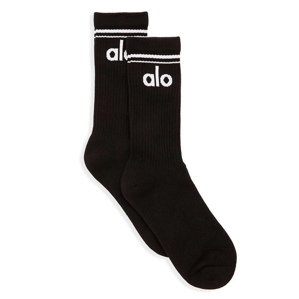 ALO Yoga Throwback Sock Unisex M Athletic Black/White New Retro Casual Lounge