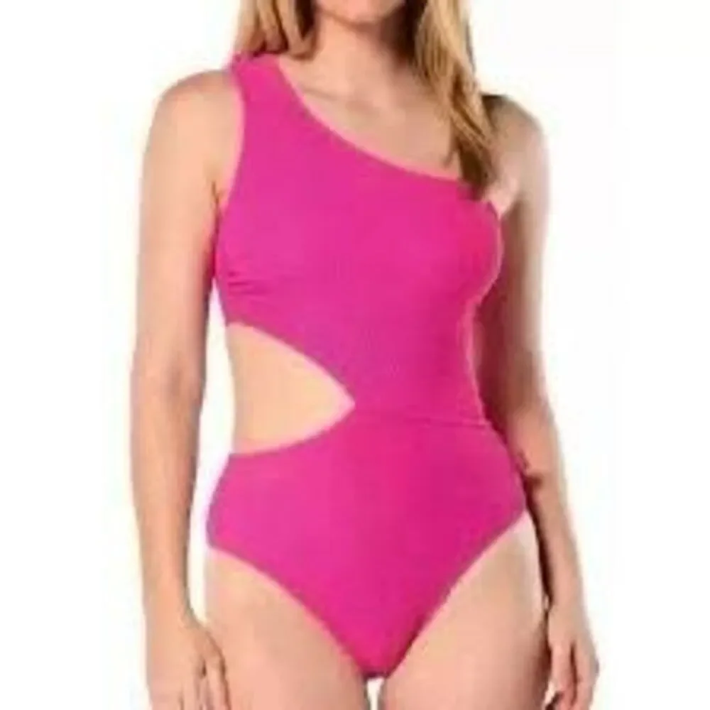 NWT MICHAEL MICHAEL KORS ONE SHOULDER SIDE CUT OUT ONE PIECE WOMEN SWIMSUIT Si