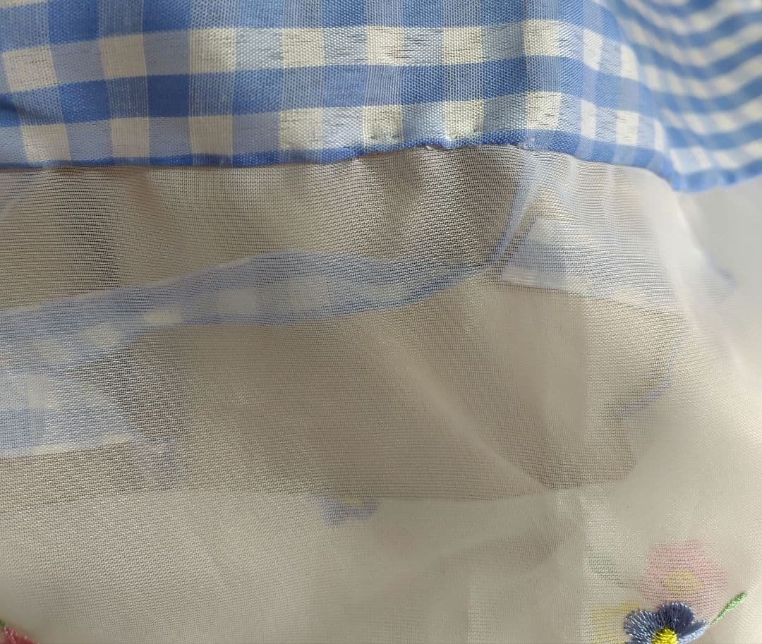 Gingham Check Embroidered Ribbon Cafe Curtain